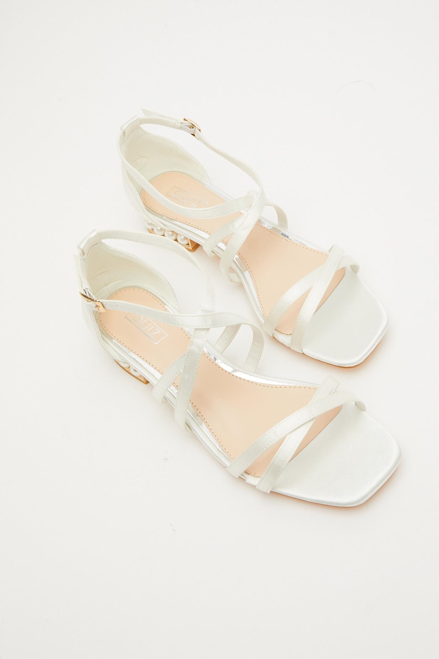Quiz Clothing White Satin Pearl Flat Sandals