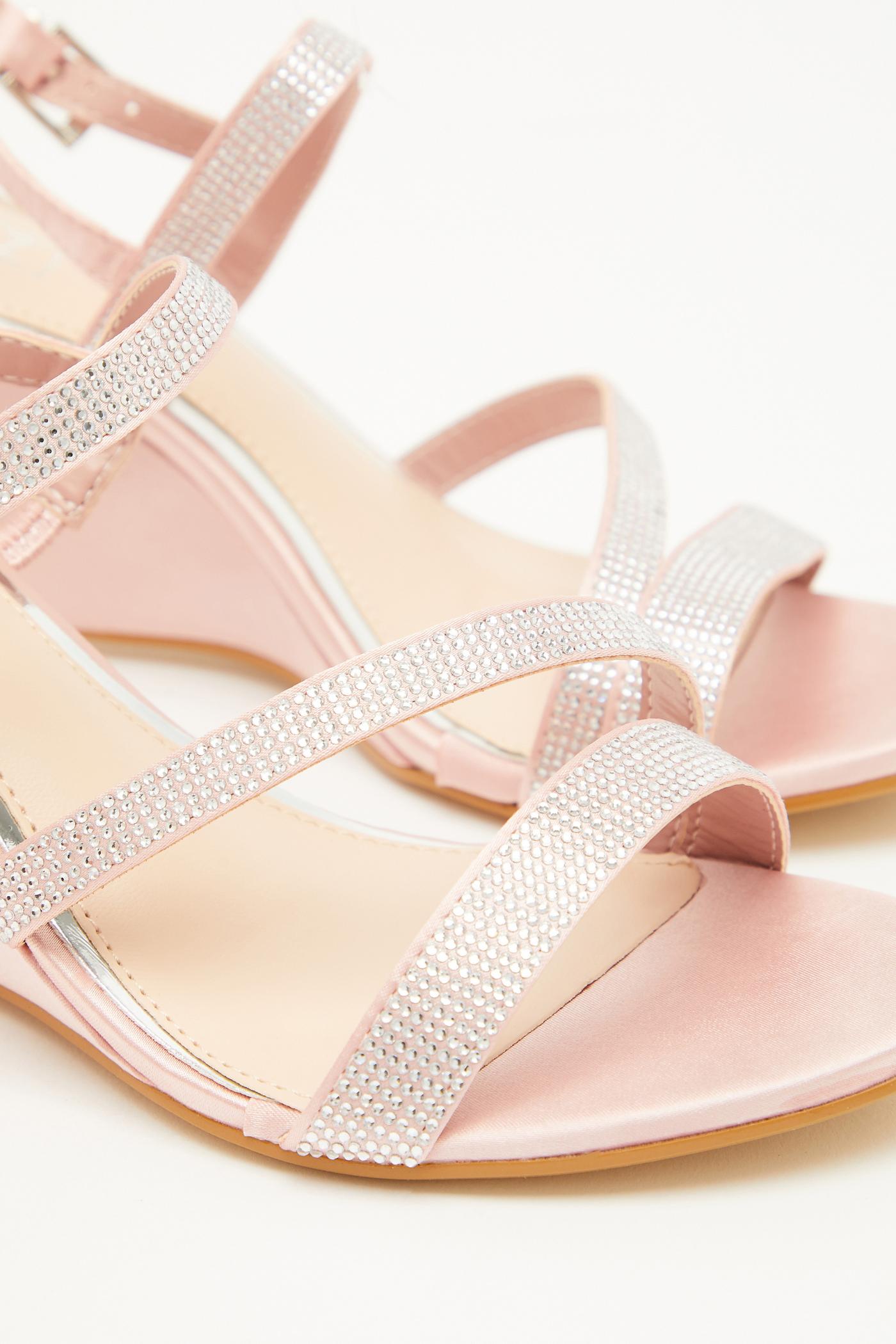 Pink Diamante Strappy Wedges