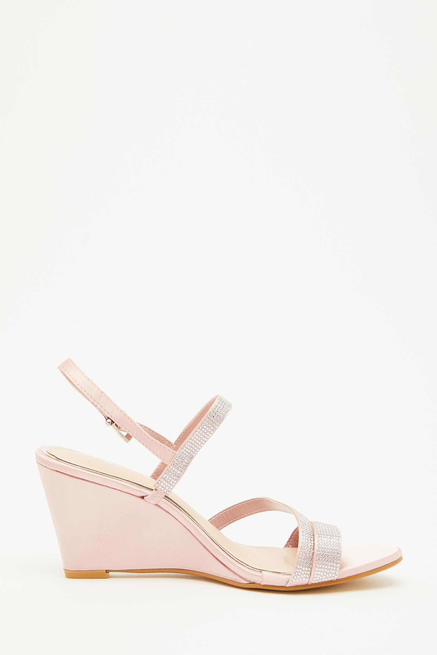 Pink Diamante Strappy Wedges