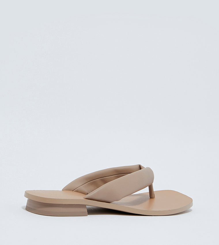 Charles & Keith Puffy Strap Thong Heeled Sandals - Brown