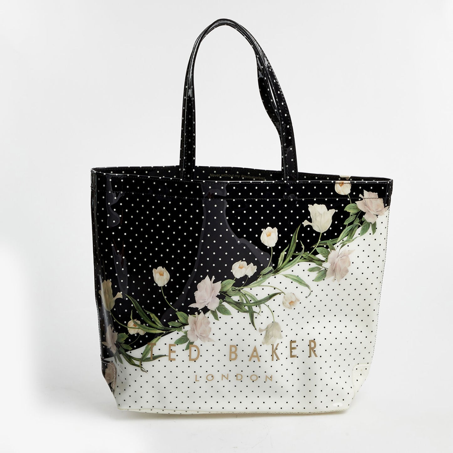 TED BAKER Black & White Polka Dot Floral Caitcon Tote Bag