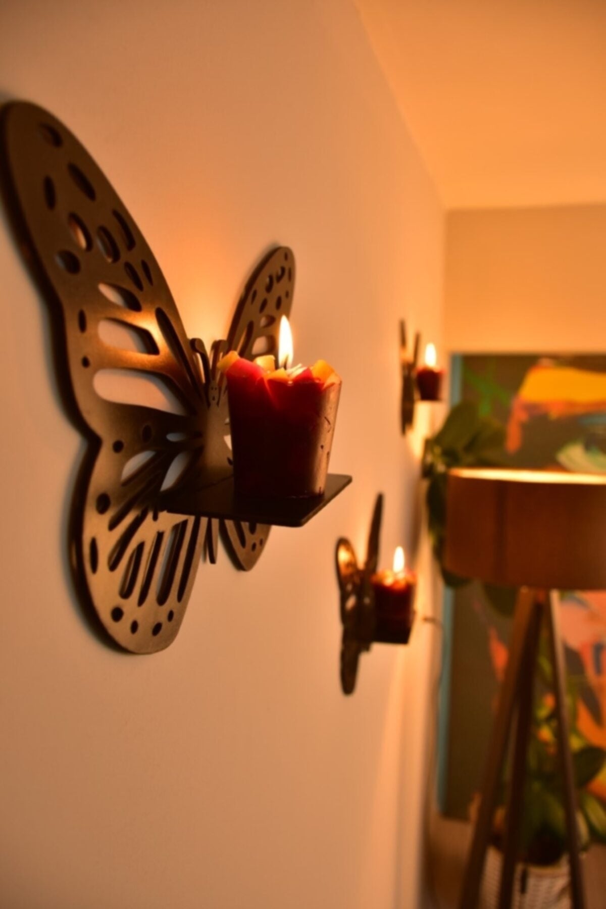 MONALICA Wooden Wall Decoration Decorative Butterfly Wall Shelf Set of 3  Size: black