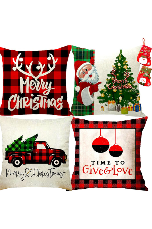 Double Sided Christmas Themed New Year 4 Pillow Throw Pillow Cover, white