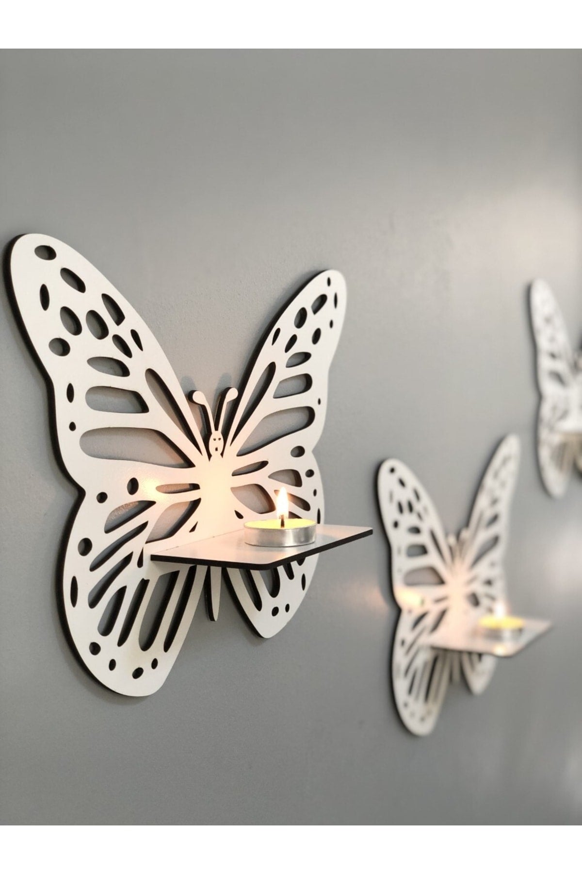 MONALICA Decorative White Butterfly Wall Shelf Set of 3  Size