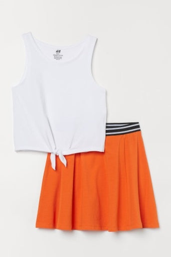 2-piece cotton set - White/Orange