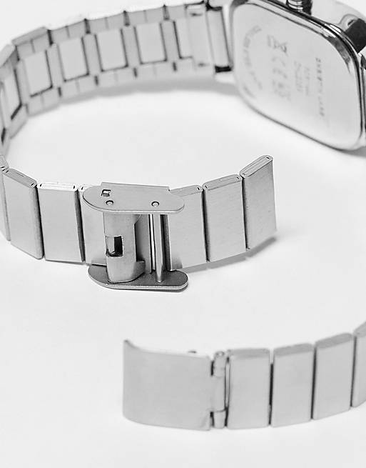 Christin Lars Sqaure Face Link Strap Watch in Silver and Blue