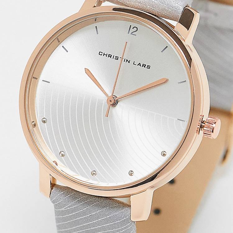 ASOS Brave Soul minimal faux leather strap watch in grey and rose gold