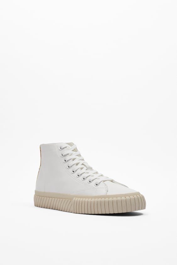 ZARA LACE-UP HIGH-TOP TRAINERS WHITE
