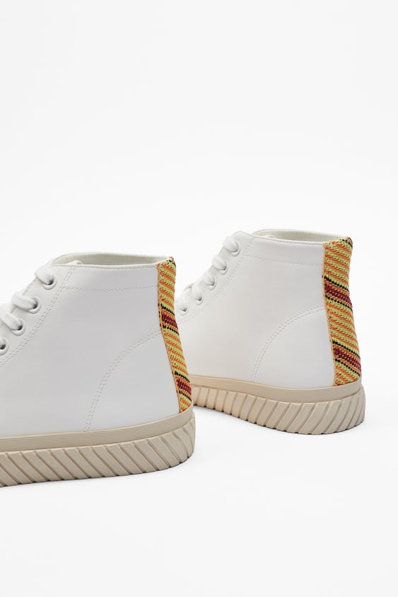 ZARA LACE-UP HIGH-TOP TRAINERS WHITE