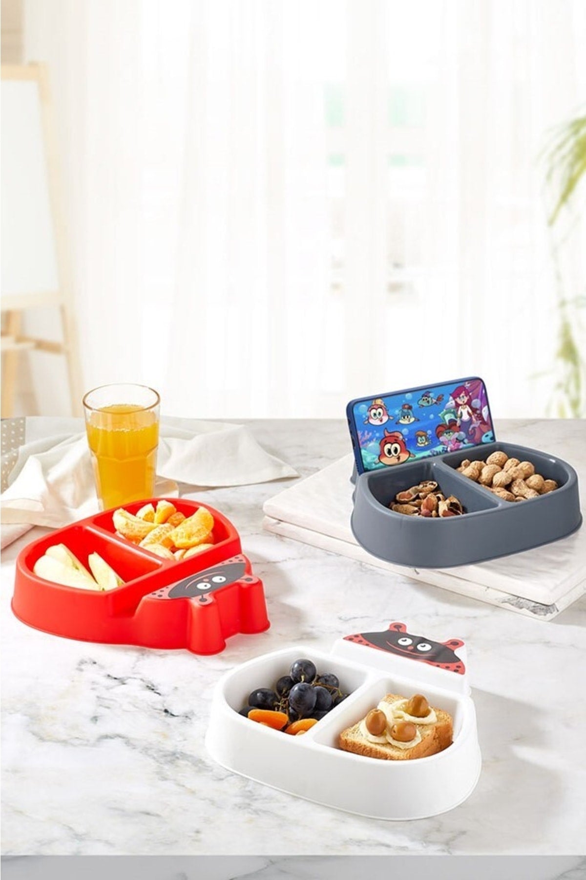 Shopönü Ladybird Children's Snack Platform with Phone Tablet Stand Child Snack - Gray