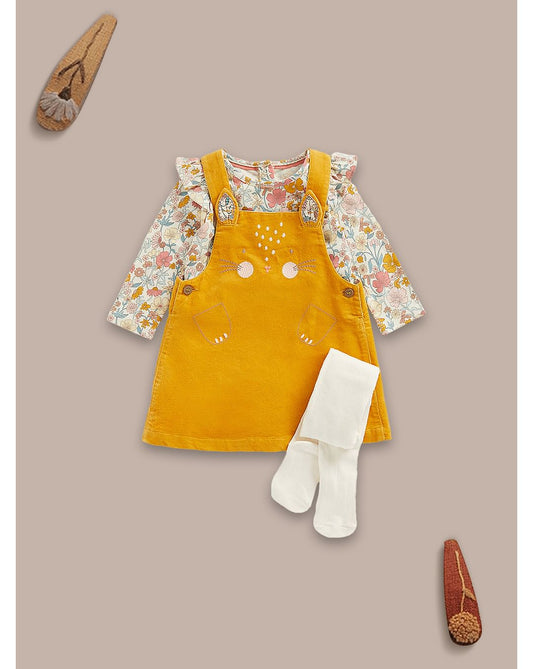 Mothercare Bunny Cord Pinny Dress, T-Shirt and Tights