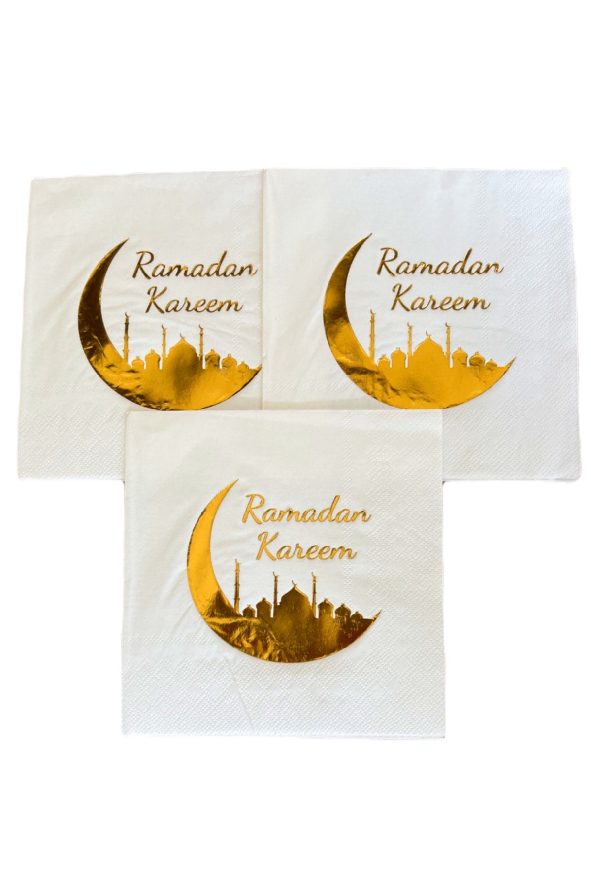 Huzur Party Store Ramadan Kareem Gold Gilded Napkin 16 Pcs 16x16 Cm Gold Leaf Ramadan Bayram Themed Religious Ornament HZRRAMAZANPECETE