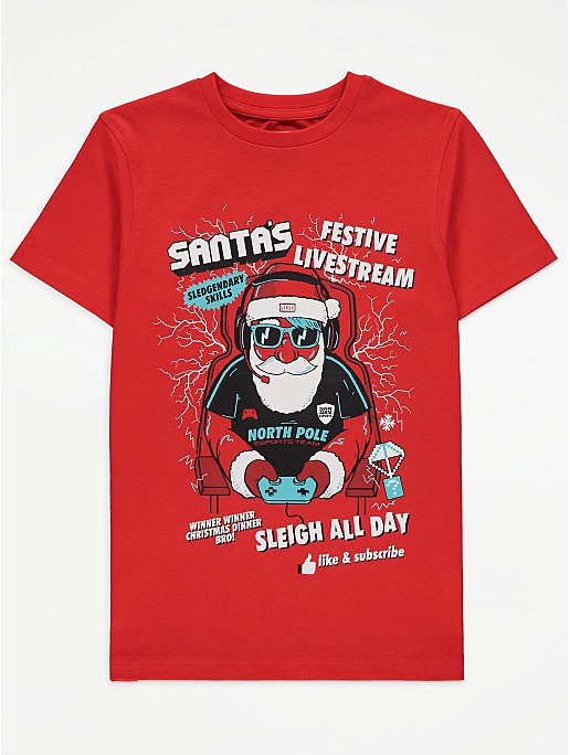 George Red Santa's Gamer Slogan Christmas T-Shirt 5-6yrs