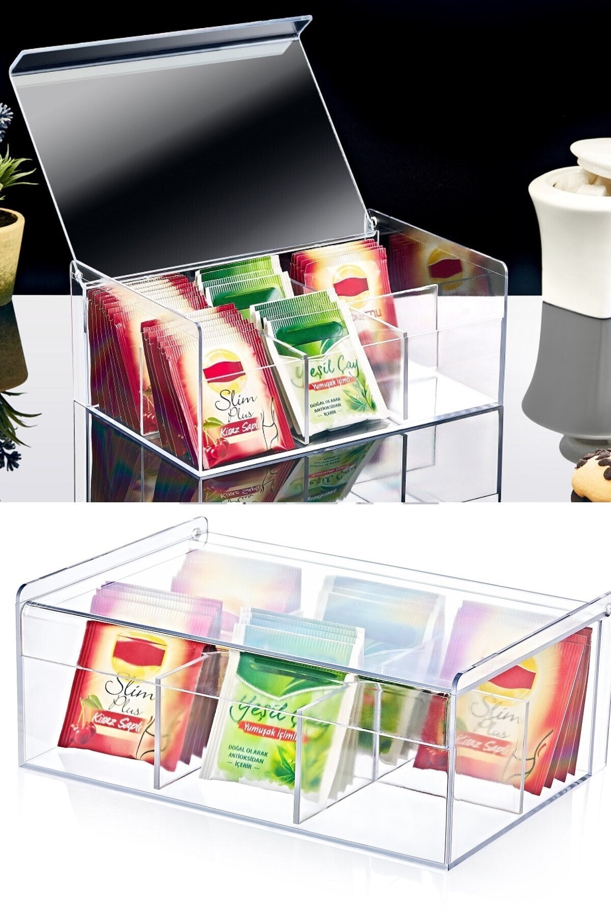 Kitchen Store Tea Box 6 Compartment Lid Bag Herbal Tea Storage Container