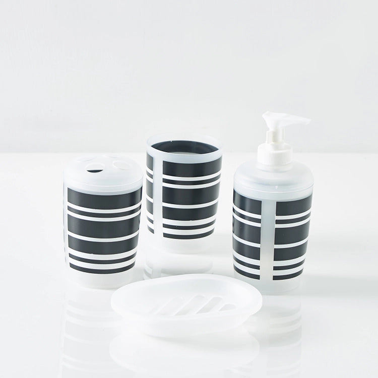 4-Piece Striped Bath Accessories Set White/Black