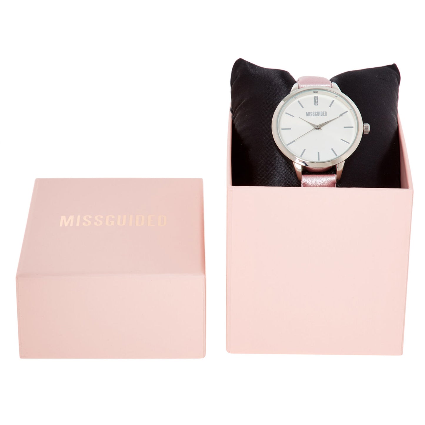 MISSGUIDED Pink Pearly Silver Tone Watch