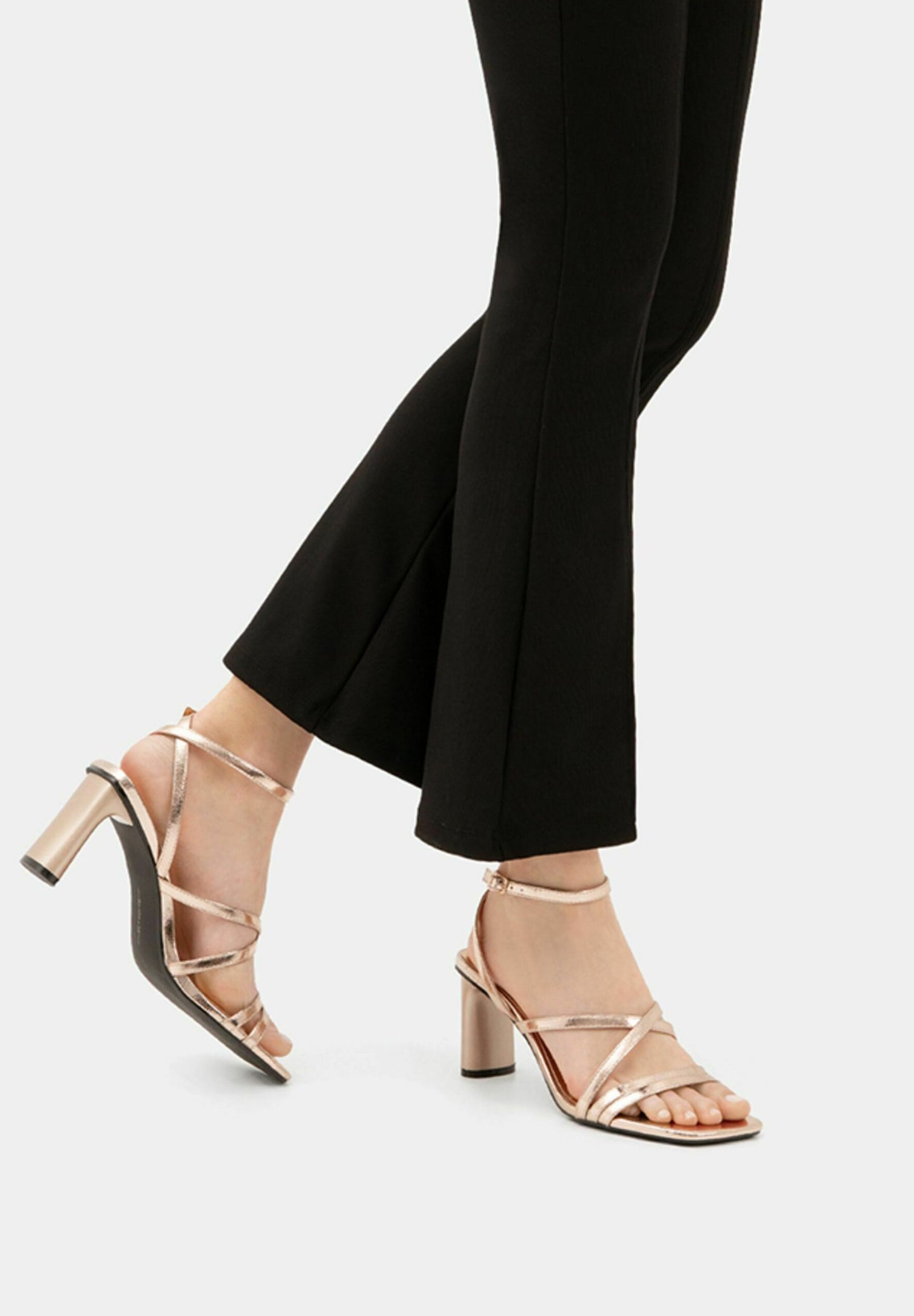 BERKSHA High-Heel Strappy Sandals With Ankle Strap - GOLD
