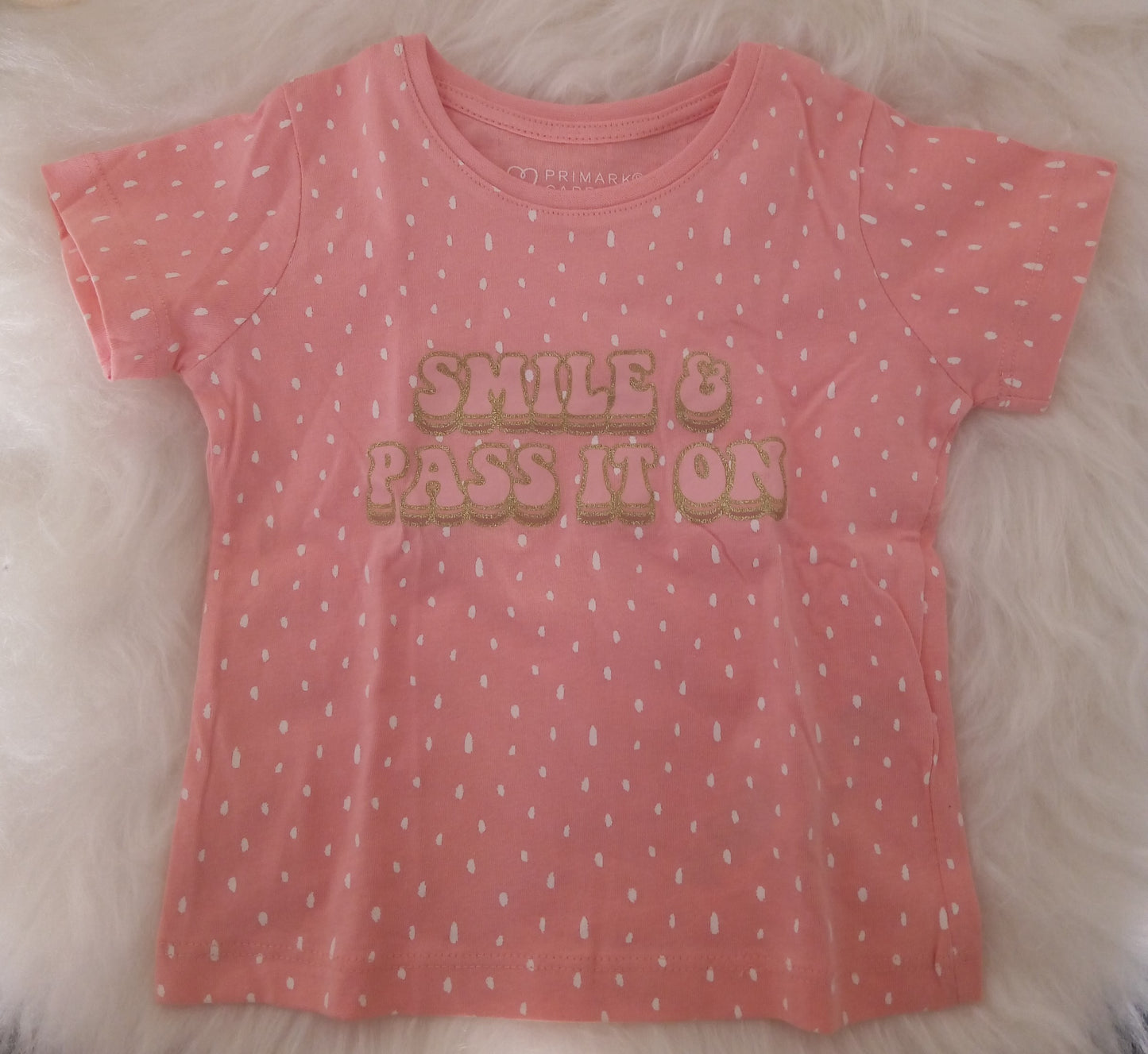 PRIMARK SMILE AND PASS IT ON KIDS T-SHIRT LIGHT PINK