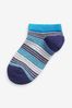 NEXT Blue/Green/ Red Stripes 7 Pack Cotton Rich Trainer Socks