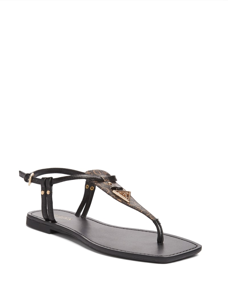 GUESS T-Strap Sandals  - BROWN