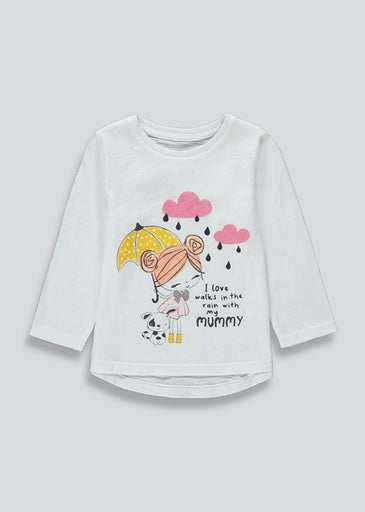 Kids Long Sleeve Walks With Mummy T-Shirt (12-18mths) Cream