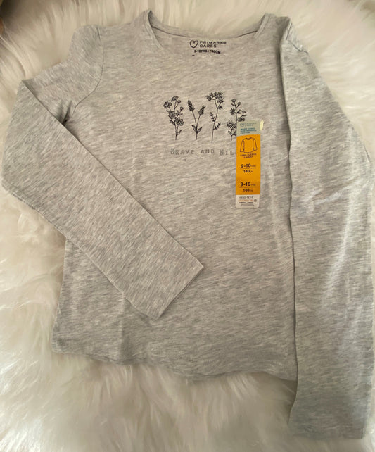 Primark Brave And Willling Long Sleeve Kids T-shirt Grey Marl