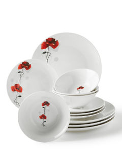 11-Piece Porcelain Dinner Set, Plates, Dishes, Bowls, Serves 3 Poppy