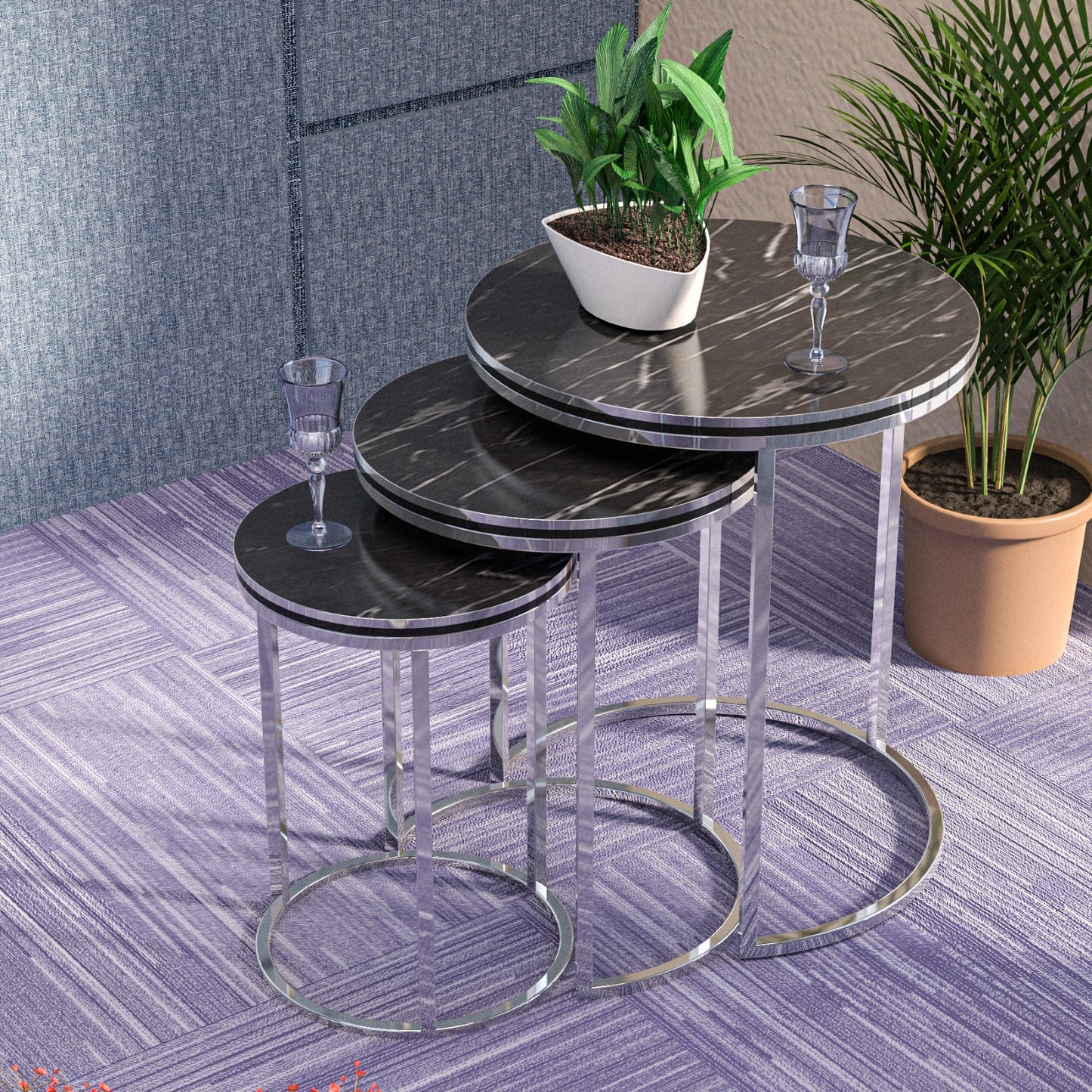 GOLDFALEZ Nesting Table Black and Silver