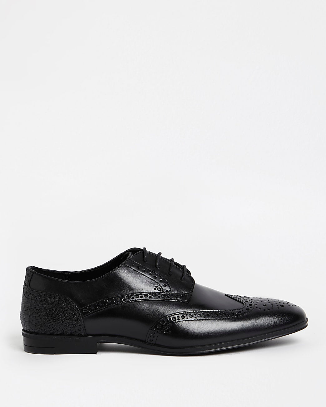 RIVER ISLAND BLACK LEATHER LACE UP BROGUE DERBY SHOES
