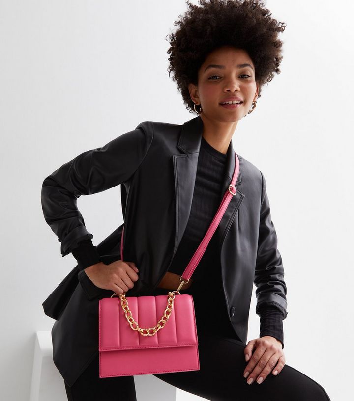 NEW LOOK Bright Pink Quilted Chain Shoulder Bag