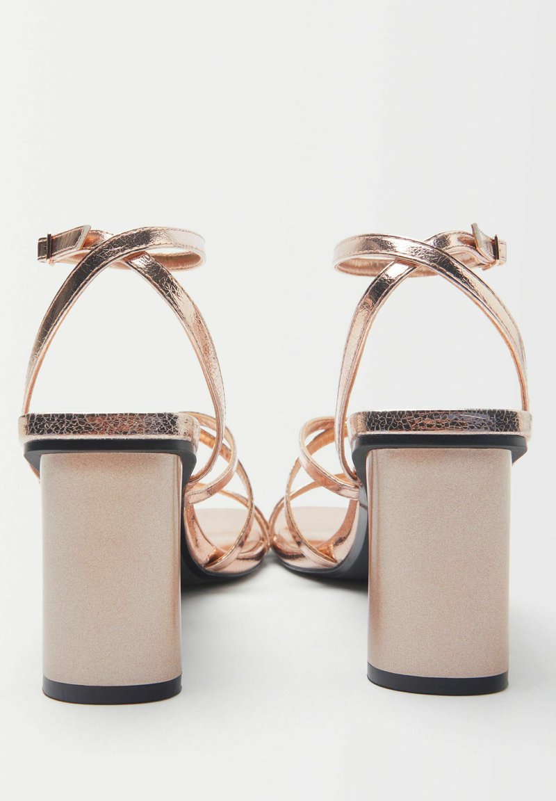 BERKSHA High-Heel Strappy Sandals With Ankle Strap - GOLD