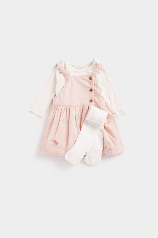 Mothercare Cord Pinny Dress, Bodysuit and Tights Set