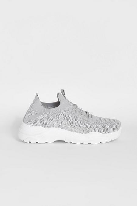 GREY KNITTED LACE UP SPORTS TRAINERS
