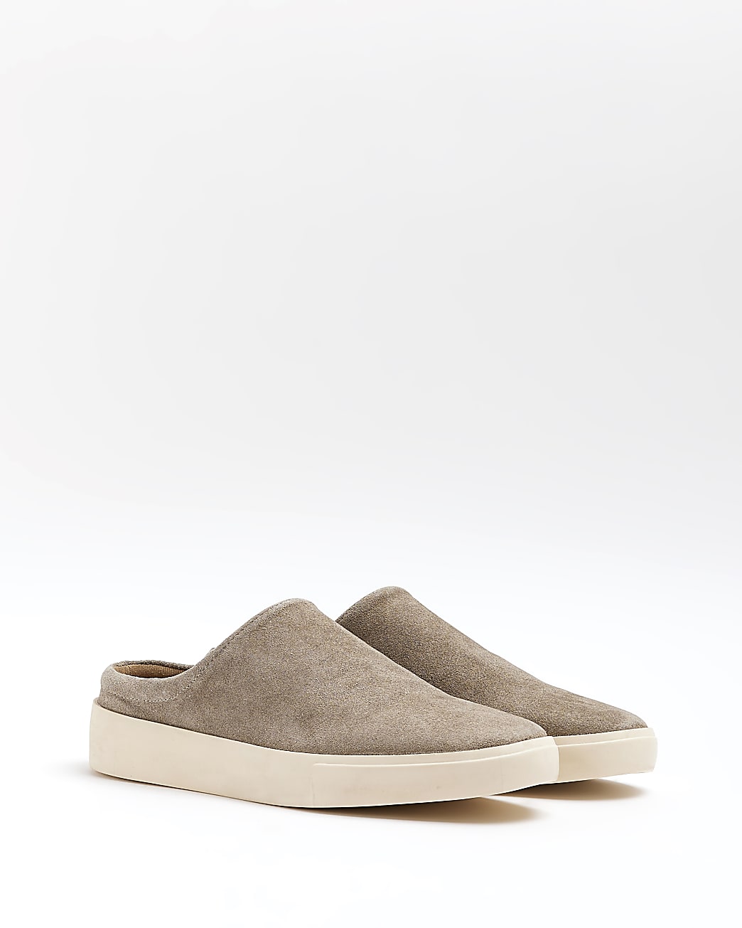 RIVER ISLAND GREY SUEDE BACKLESS LOAFERS