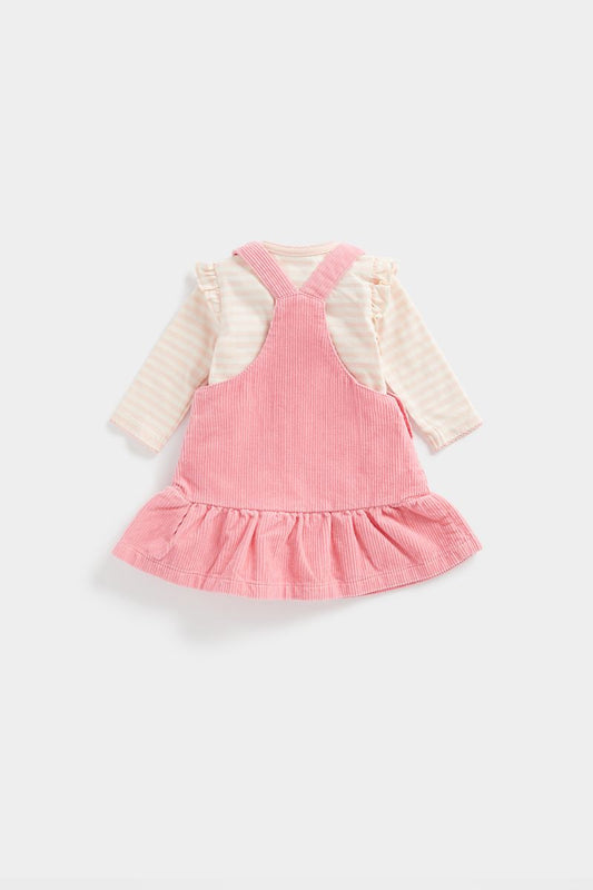 Mothercare Cord Pinny Dress, Bodysuit and Tights Set - Pink
