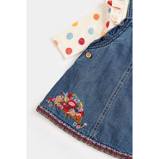 Mothercare Denim Pinny Dress, Bodysuit and Tights Set