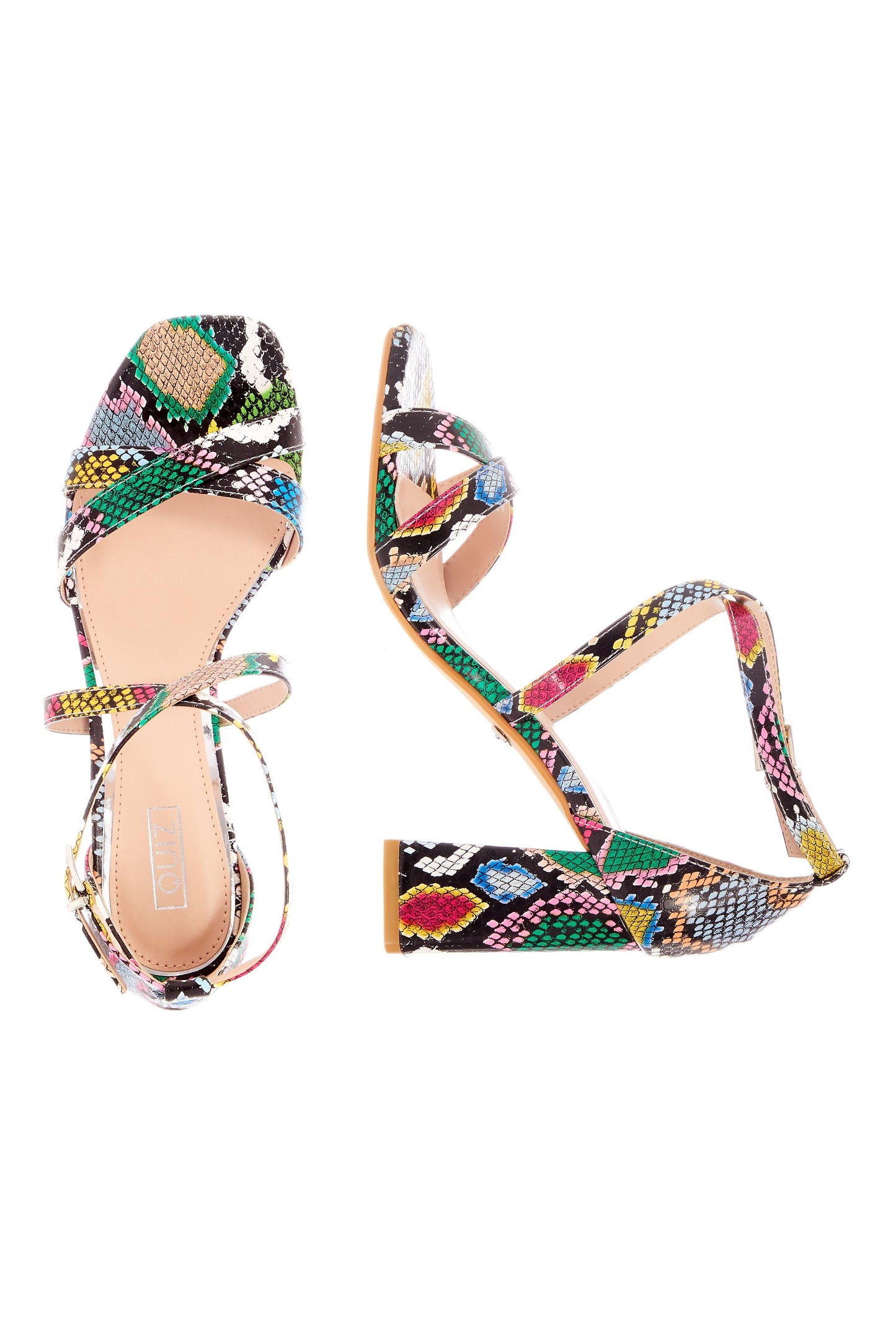 QUIZ-Multicoloured Snake Print Heeled Sandals