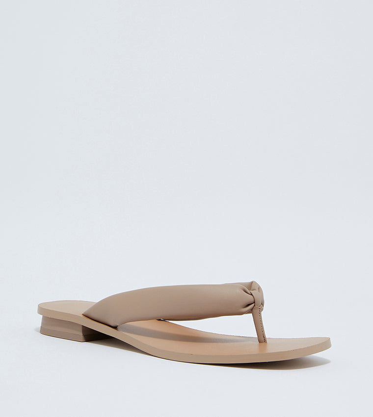Charles & Keith Puffy Strap Thong Heeled Sandals - Brown