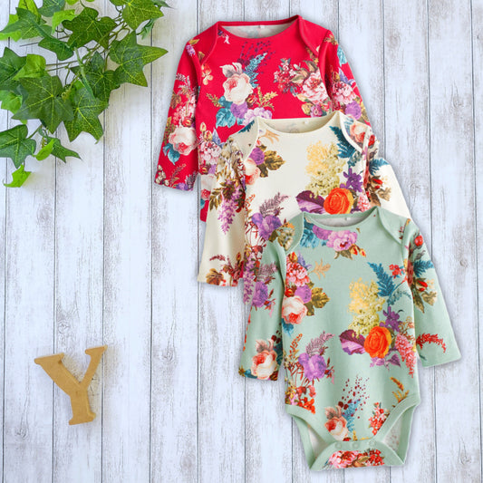 NEXT Red Floral Bodysuits 3 Pack
