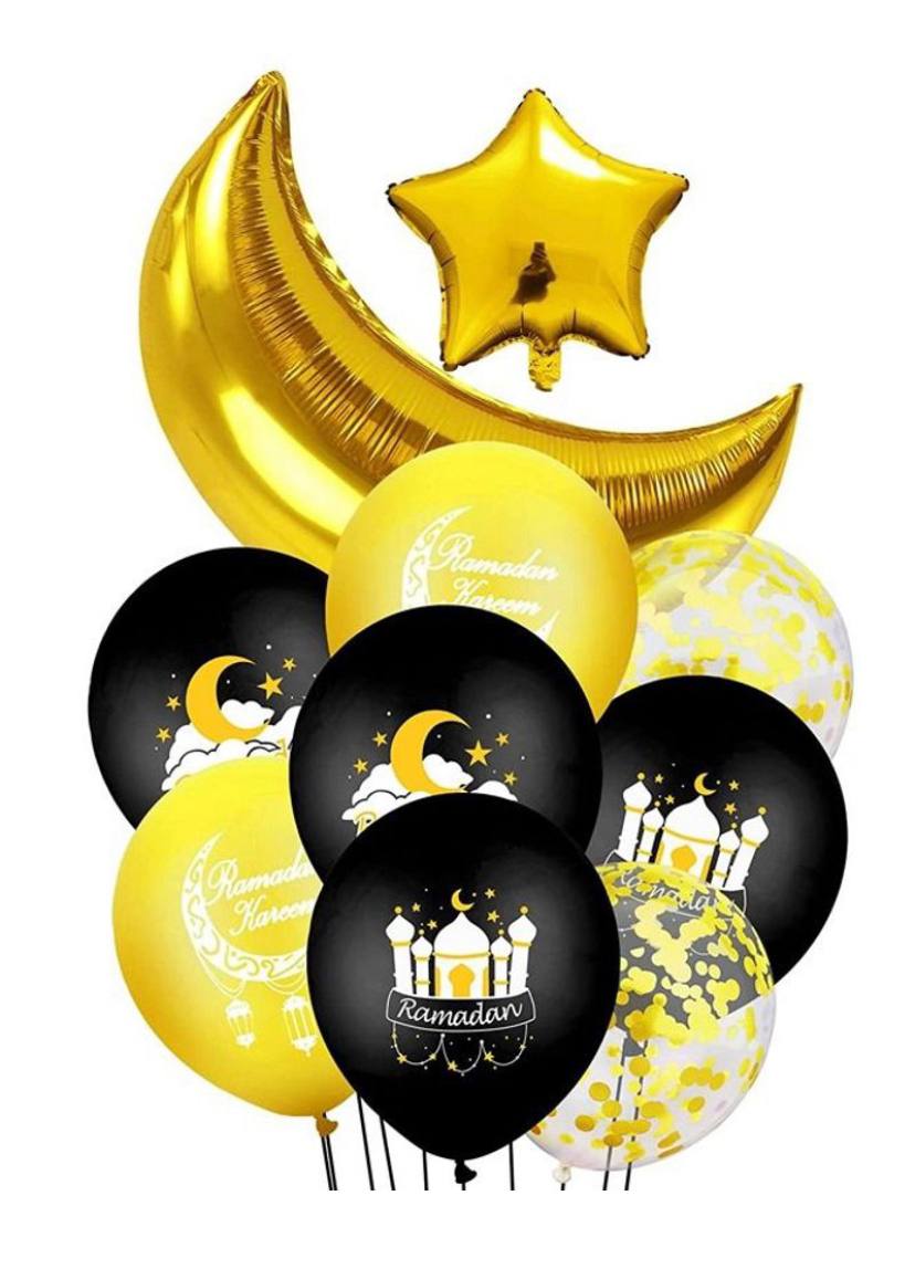 10-Piece Ramadan And Eid Mubarak Decoration Balloons Set - Black and Gold