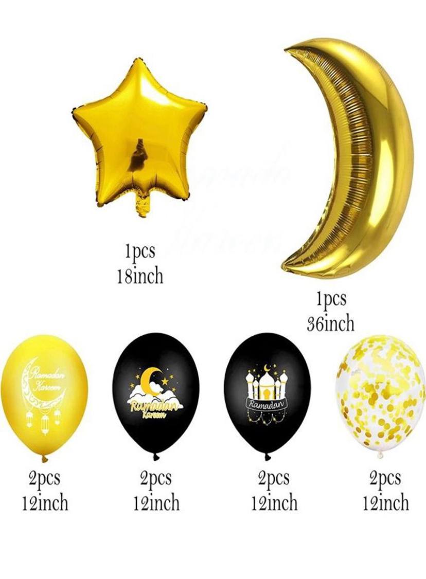 10-Piece Ramadan And Eid Mubarak Decoration Balloons Set - Black and Gold
