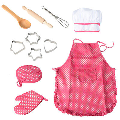 CYTHERIA 11-Piece Polka Dot Kids Kitchen Cooking Play With Apron And Chef Hat Set